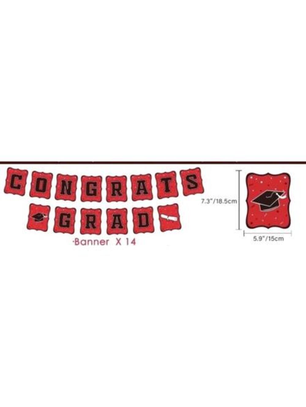Red Graduation Party Decor Banner with Rectangular Tablecloth Congrats Grad Set - Picture 3 of 6